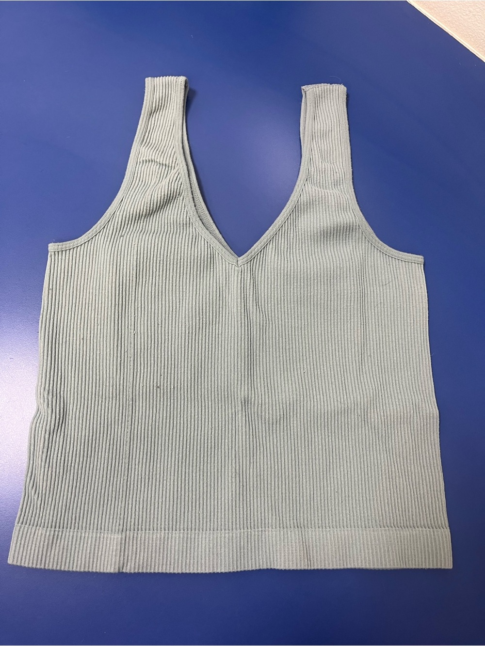 Rue21 Ribbed V-Neck Tank Top - Sage Green blue grey large fitted